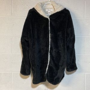 NWT black teddy jacket hoodie fleece fuzzy cozy soft Republic Clothing white DP